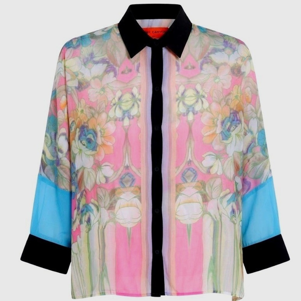 Clover Canyon Womens Medium Floral Sheer Chiffon Oversized Blouse Shirt - CJ